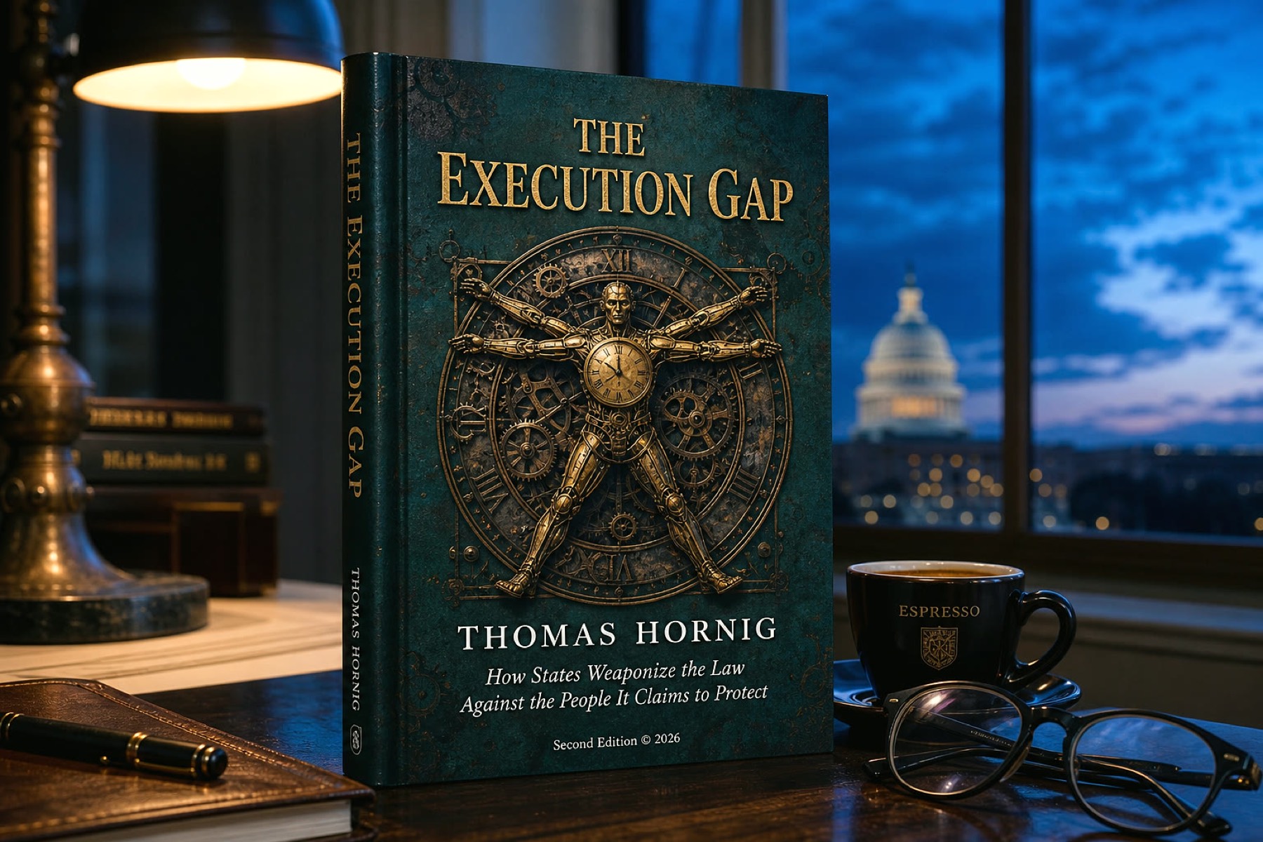 The Execution Gap — Second Edition hardcover render, Capitol dome in the window