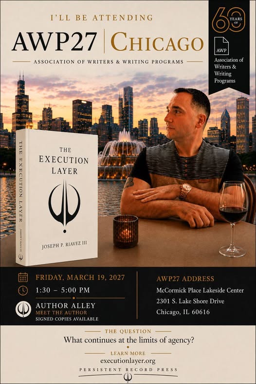 Joseph P. Riavez III attending AWP27 Chicago Author Alley on Friday, March 19, 2027