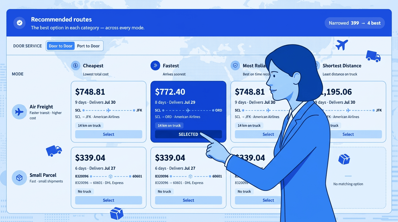 Illustration of a user selecting from the new Recommended options in Exfresso