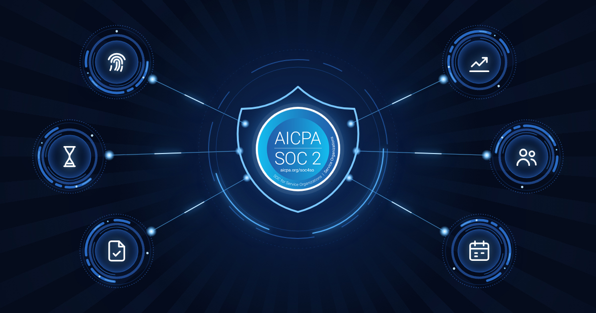 SOC2 Type 1 logo in the center of a security SaaS network
