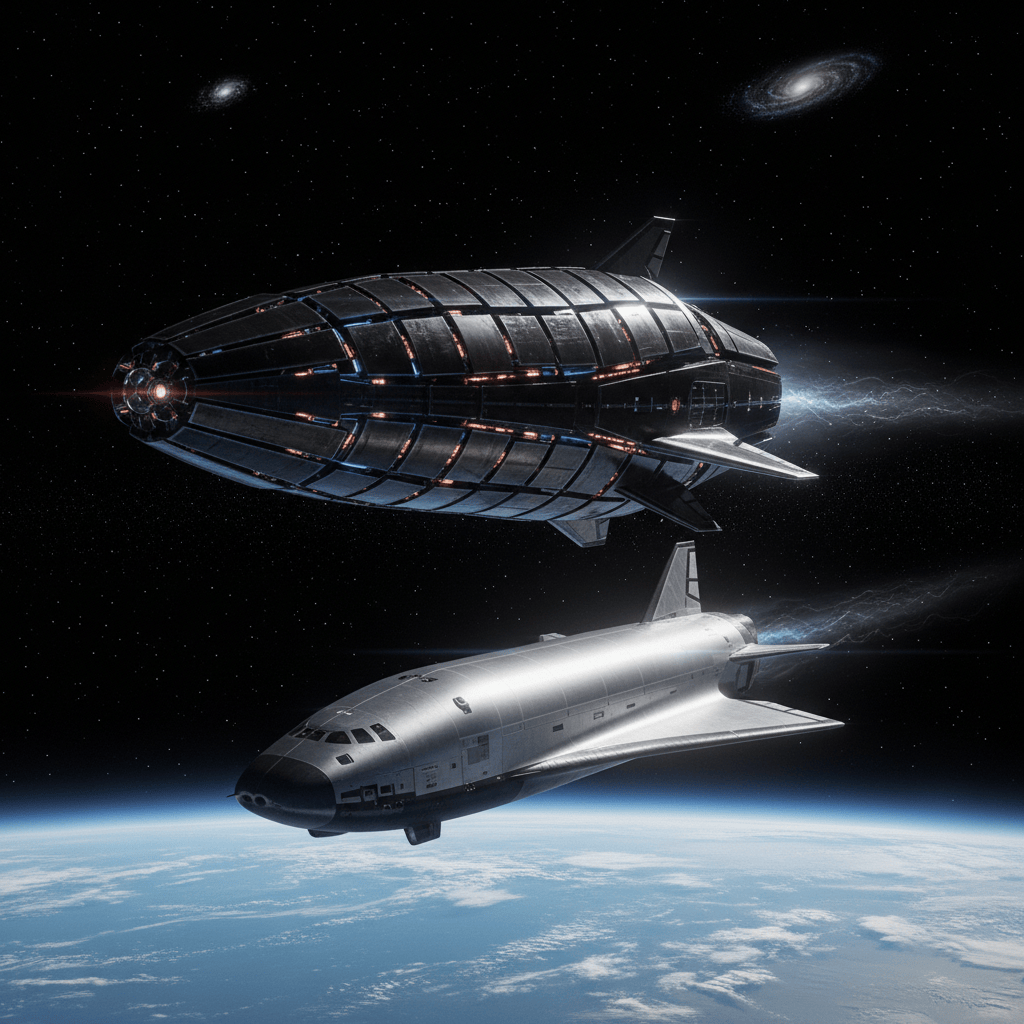 Starship Trailed by Large UFO in Earth Orbit