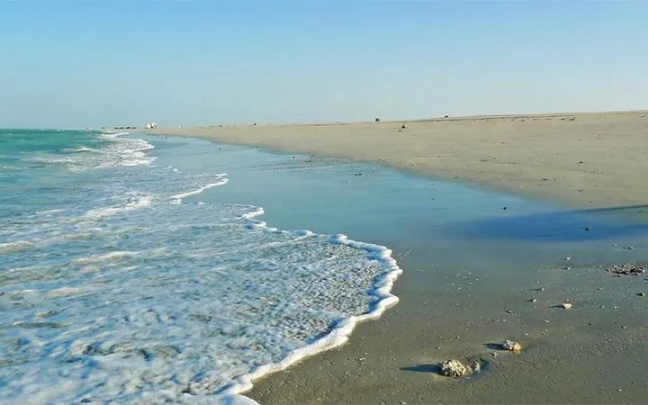 Expansive sandy shoreline with gentle waves at Al Maroona Beach Qatar