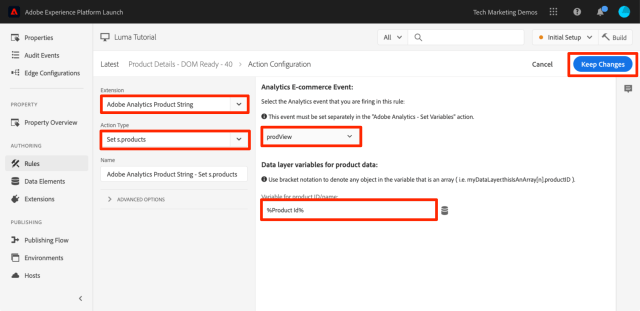 Add the Product String Variable using the Adobe Analytics Product String extension