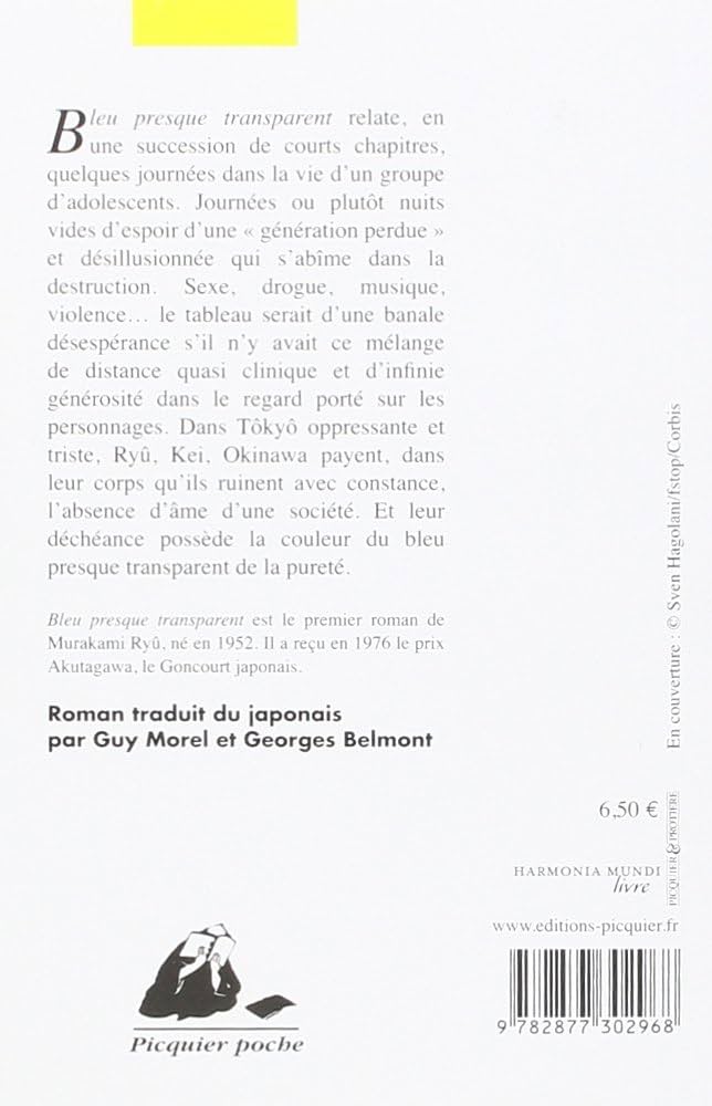 Bleu presque transparent, Ryū Murakami, analyse littéraire, chaos et beauté, désir et addiction, hallucination littéraire, final transcendant, quête de sens, personnage complexe, roman japonaisBleu presque transparent de Ryū Murakami (1976)