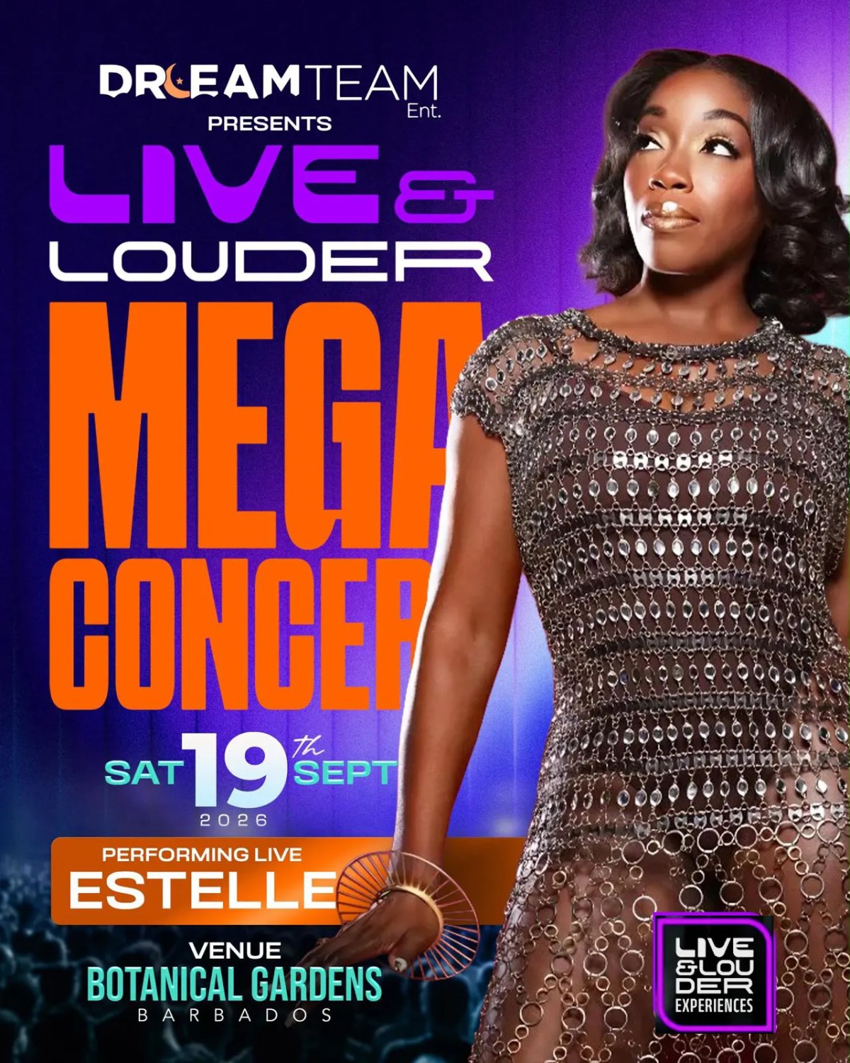 Estelle performing at Live and Louder Barbados