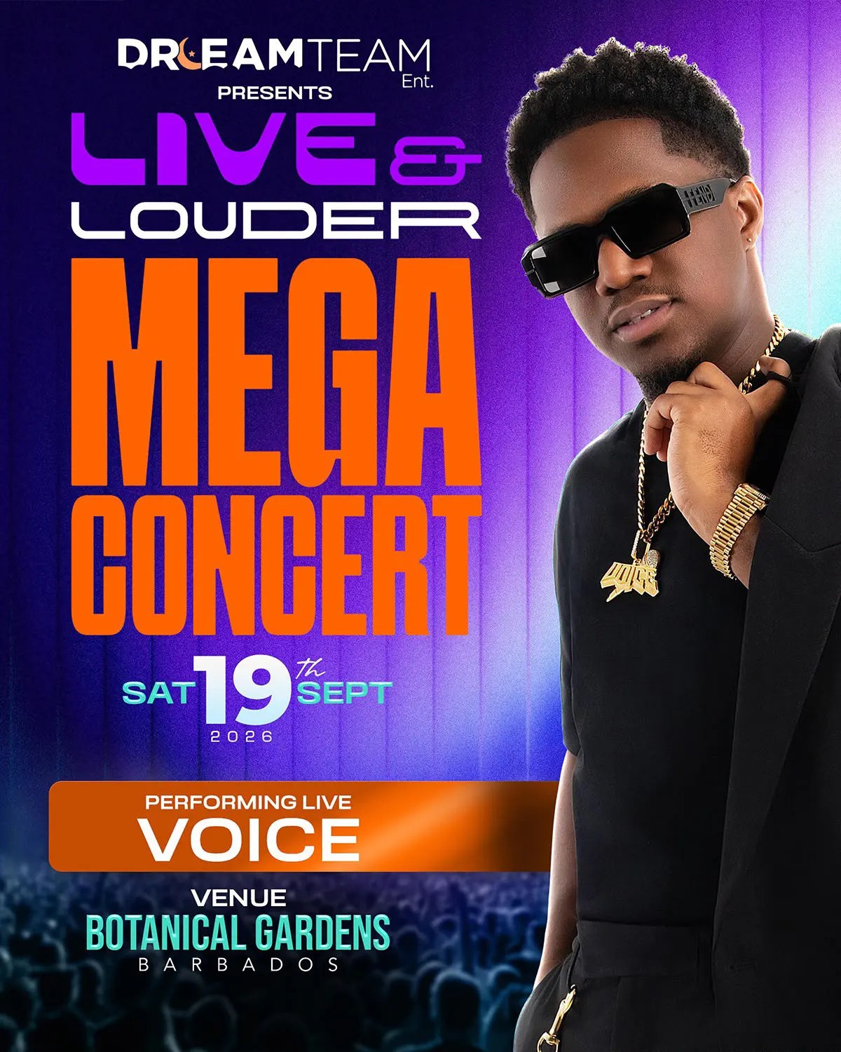 Voice performing at Live and Louder Barbados