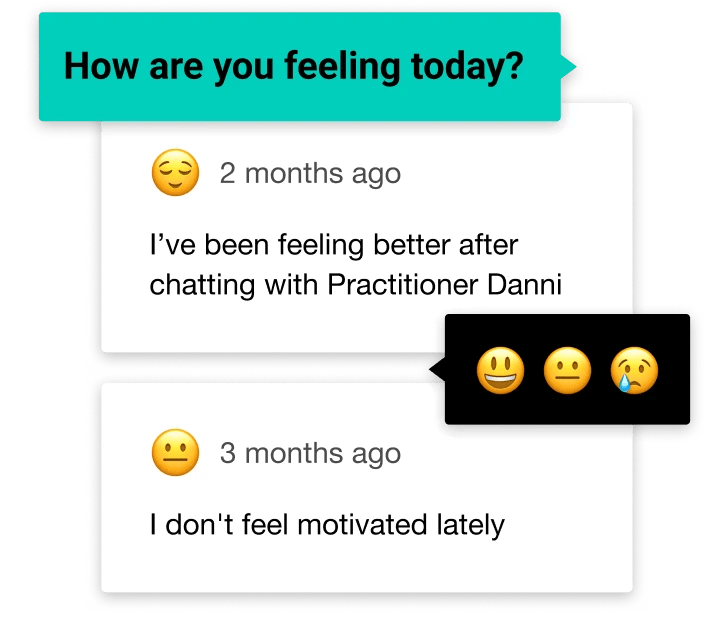 An example of text journals from an anonymous user of Kooth