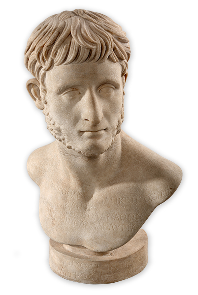 A white stone bust of a bearded man, face turned to his left.