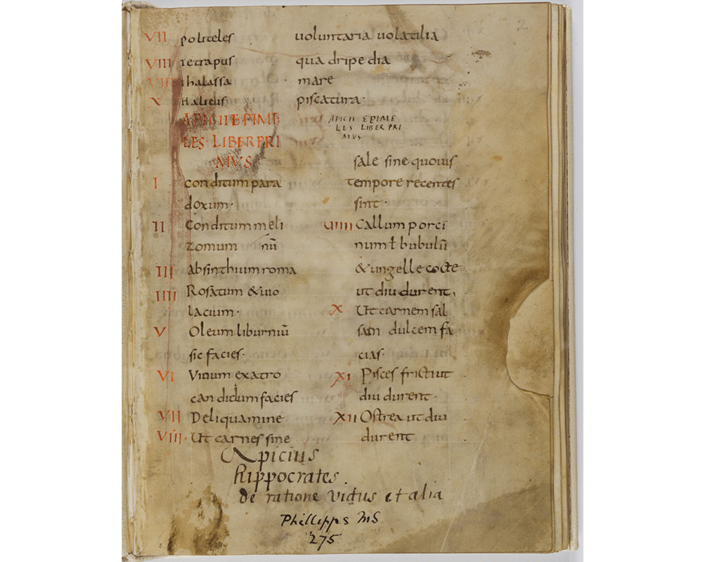 A page with two columns of text and red Roman numerals. 