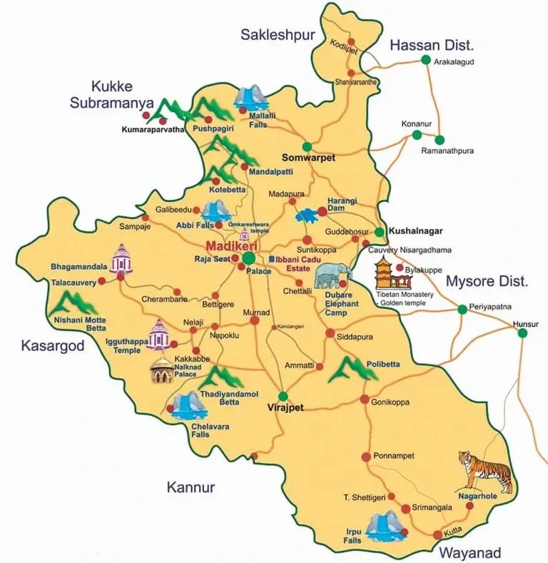 Explore Kodagu Welcome To Heaven Popular Destination Map.