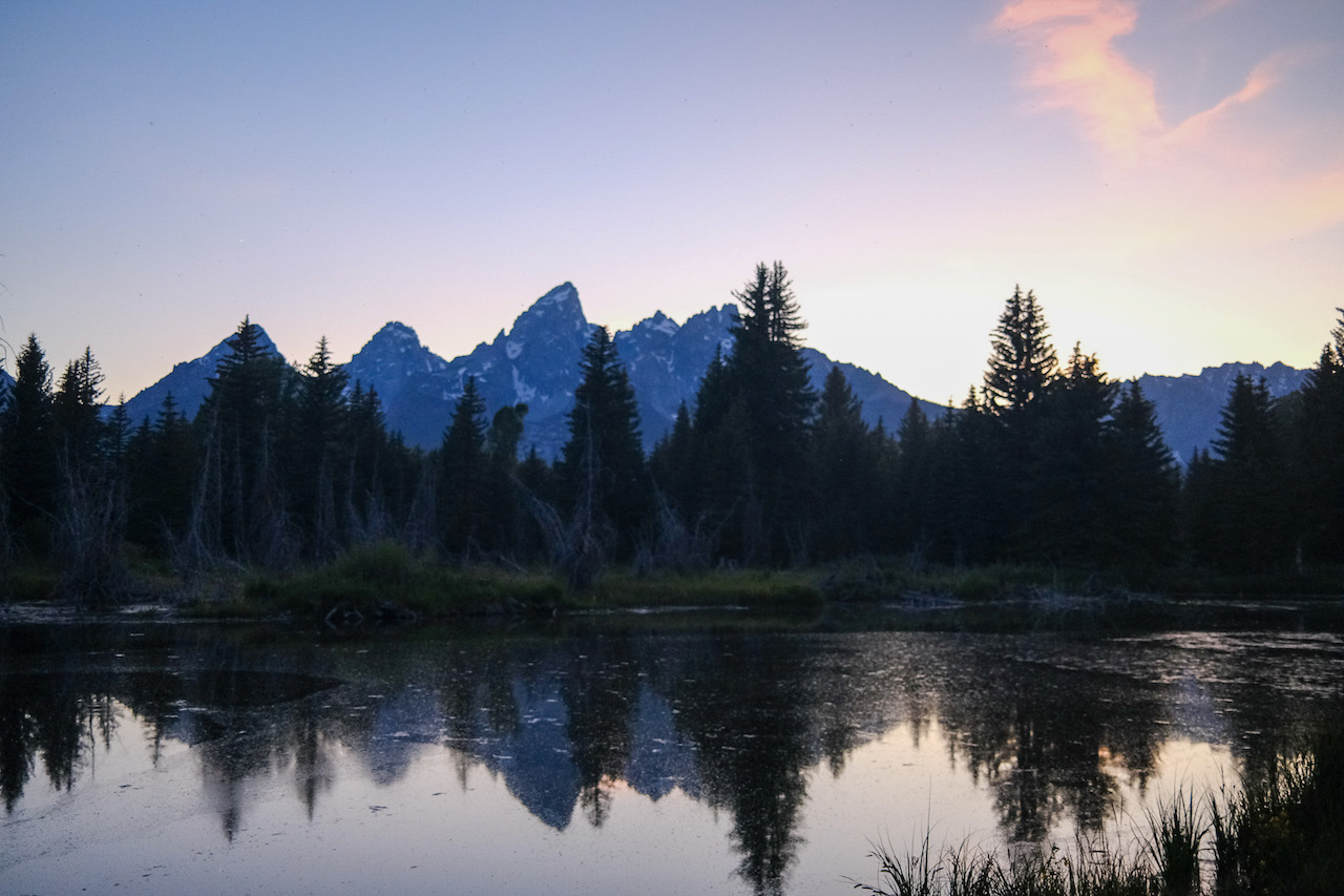 Schwabacher Landing in Grand Tetons at sunset