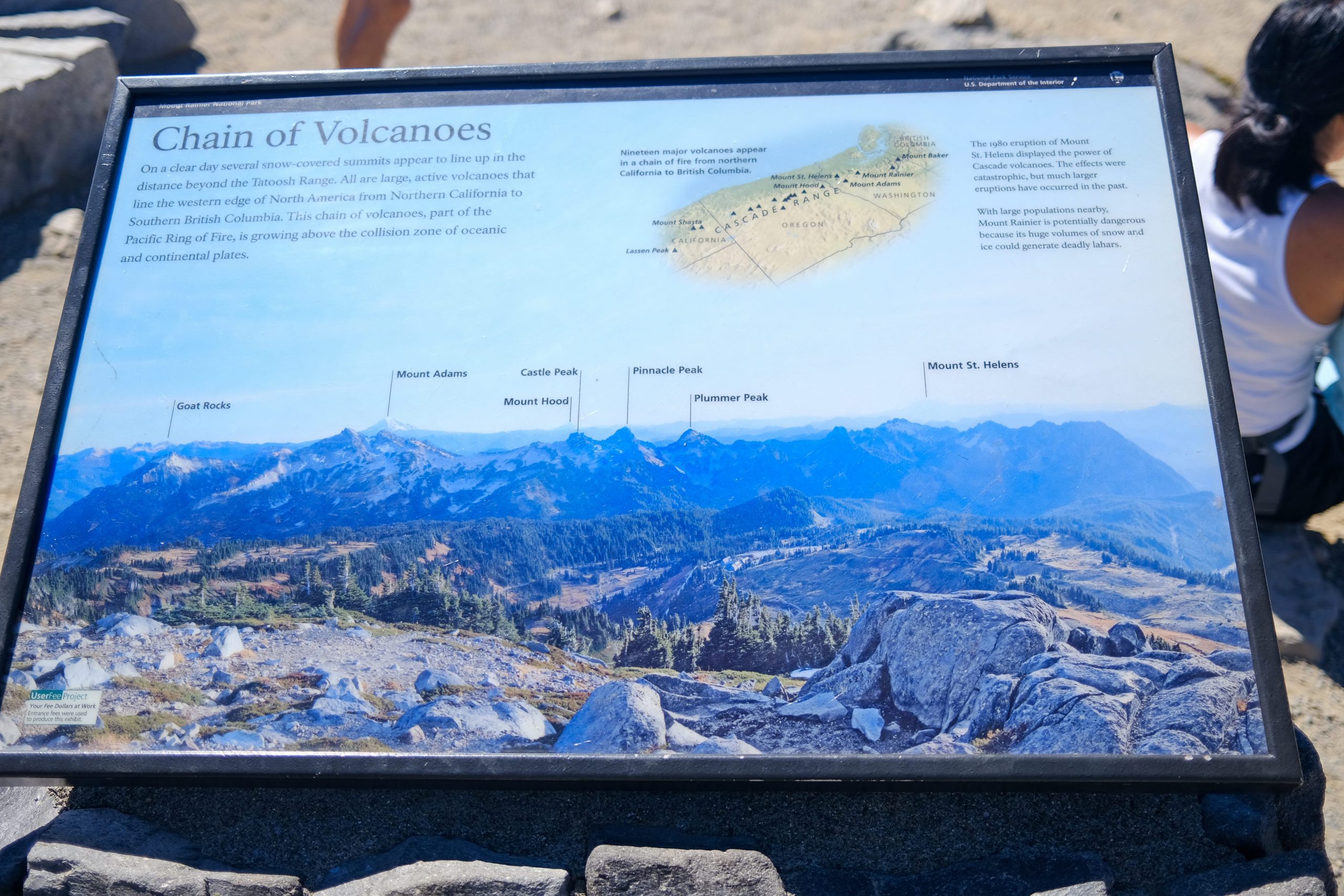 Plaque of mountain peaks visible from panorama point