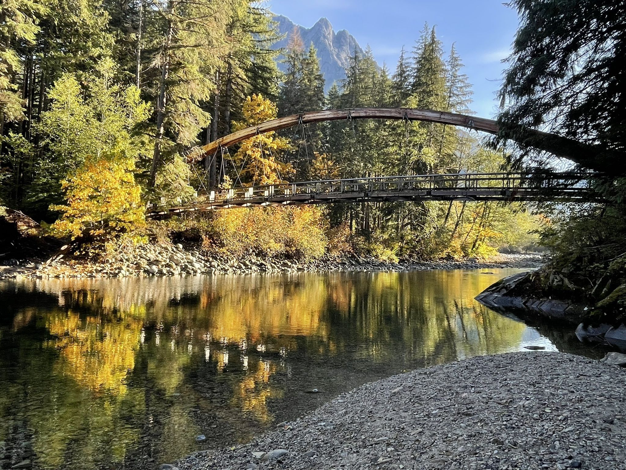 bridge over snoqualmie river during fall