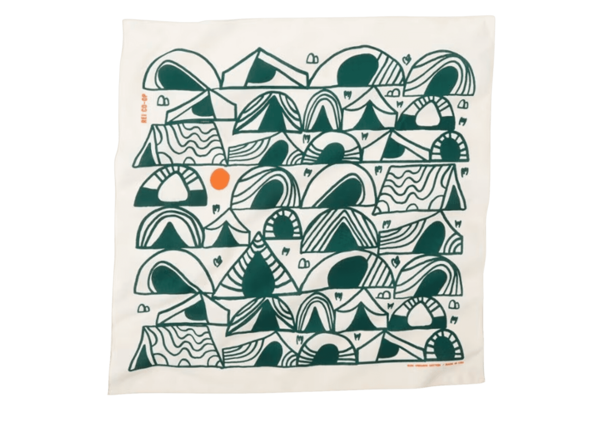 REI green and orange tent bandana