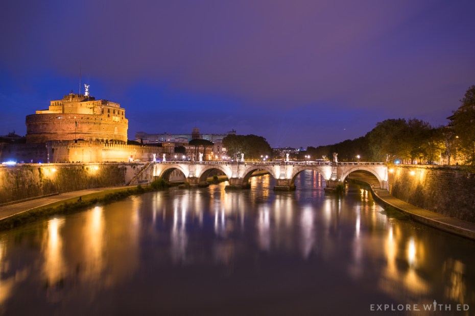 Castel Sant'Angelo from the river Tiber at night