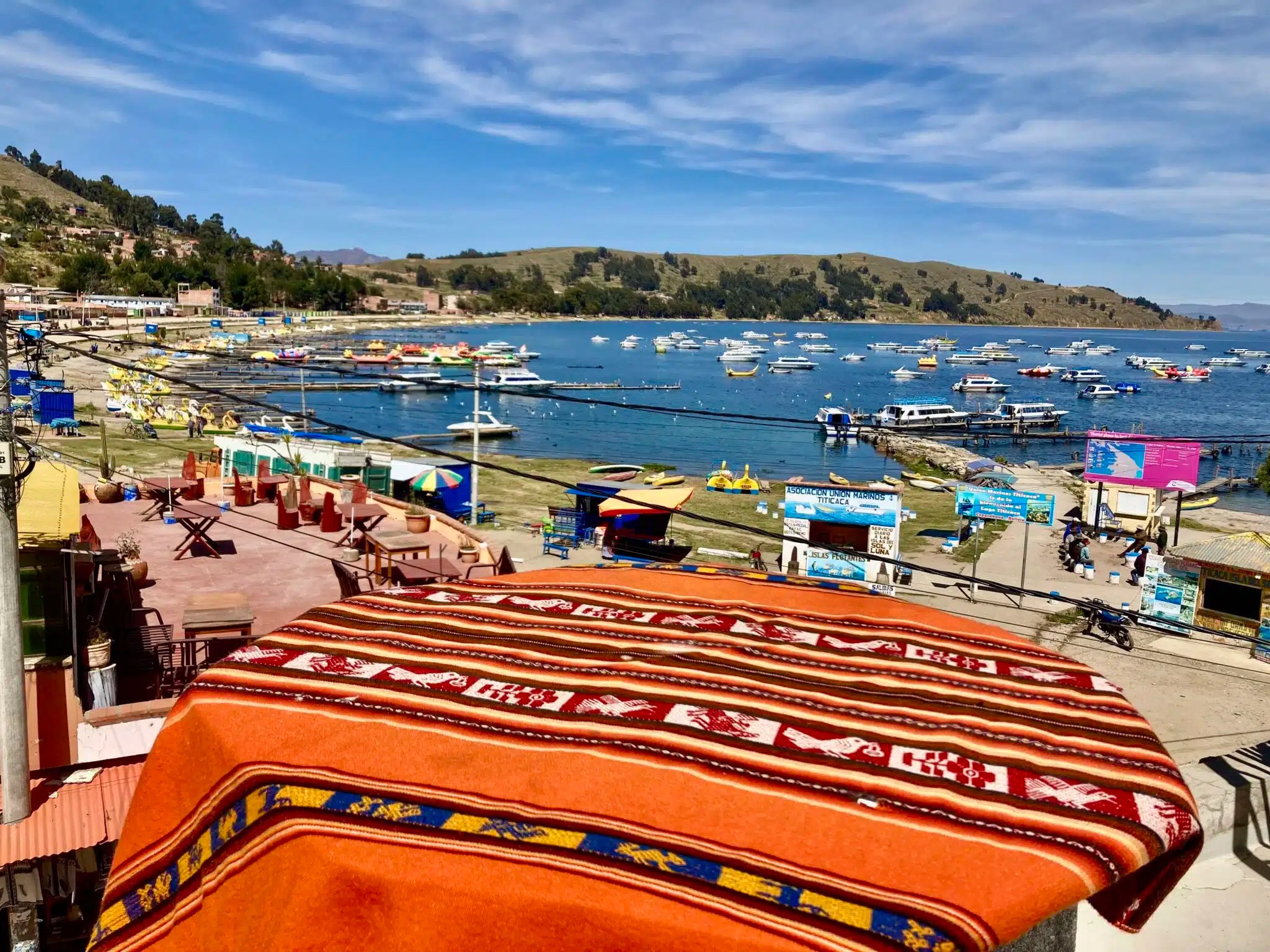 Rooftop restaurant overlooking Titicaca