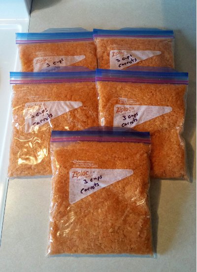 Grated carrots for the freezer.