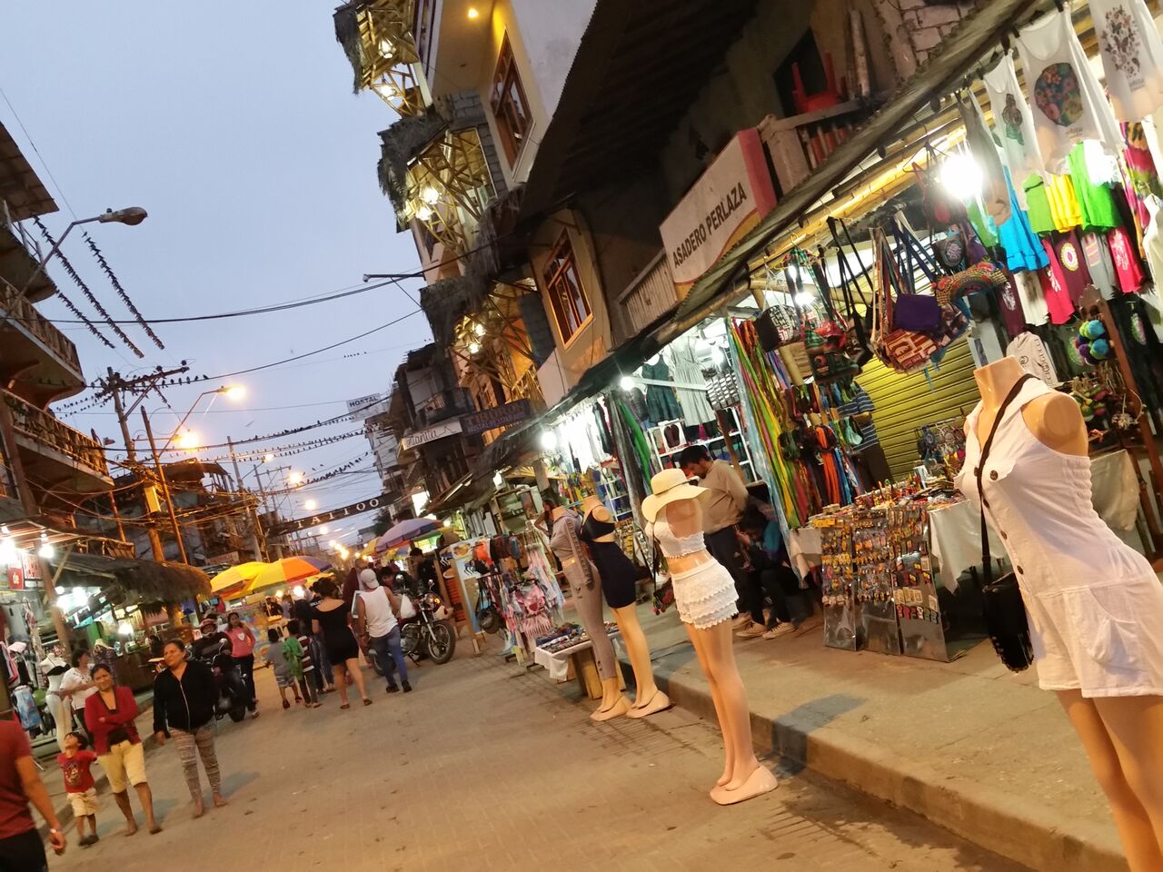 Mannequins lining the street in Montañita.