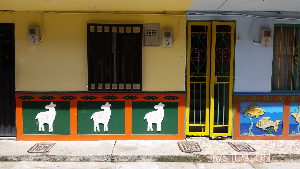Sheep on a zocalo in Guataupe Colombia.