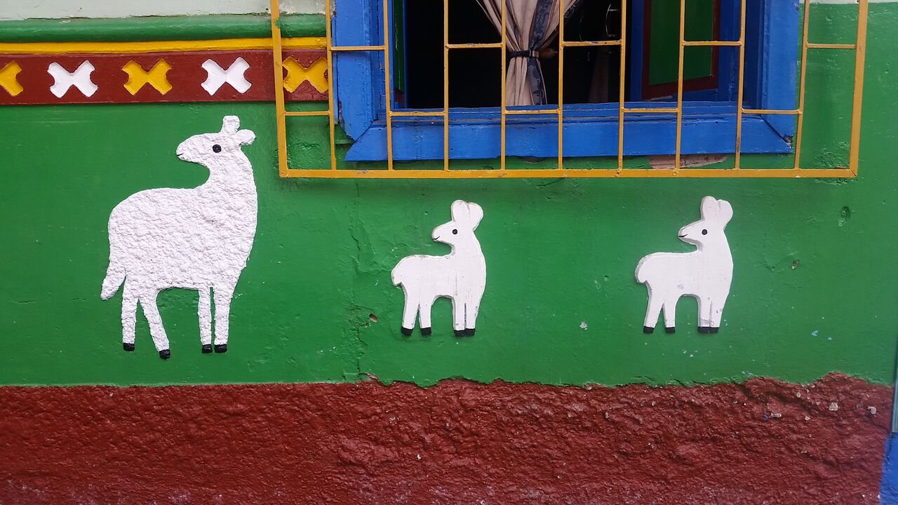 Sheep design on a zocalo in Gutaupe Colombia.