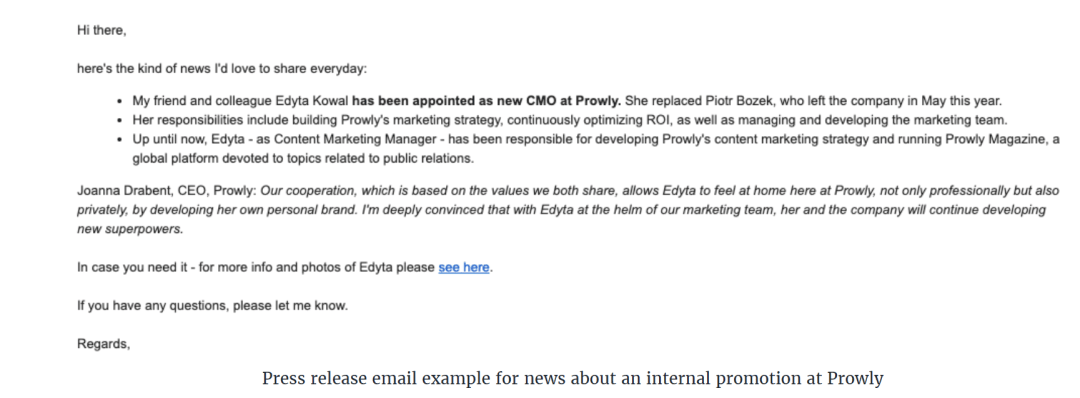 Sample press release email