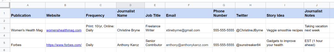 Sample media list for press release distribution
