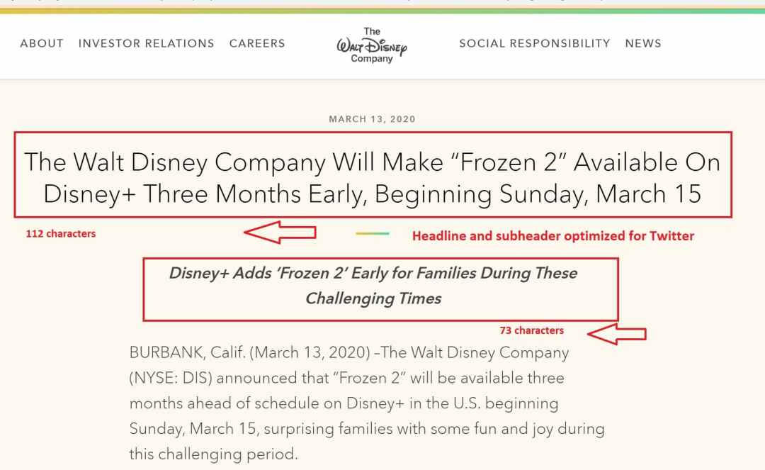 PR headline and subheader optimized