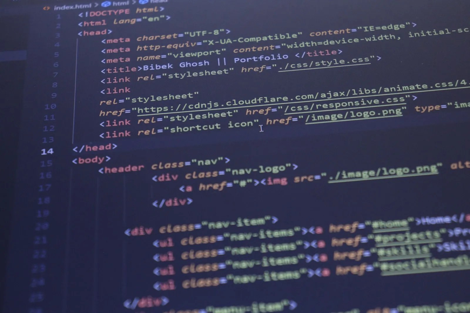 Code editor showing schema markup on a screen