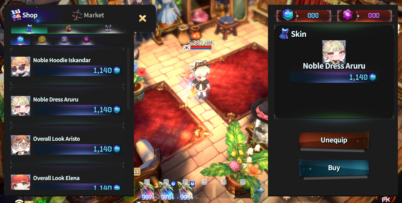 Boutique tab showing skins, pets, and mounts
