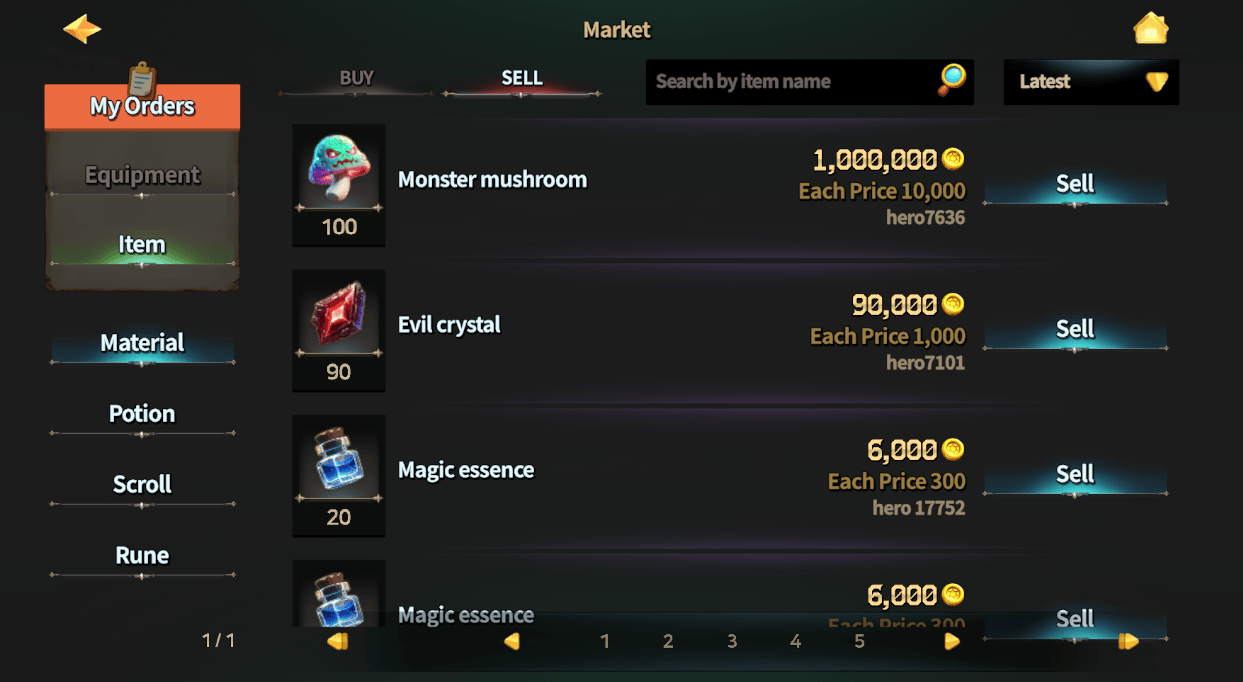 Buy and sell tabs added to the Market