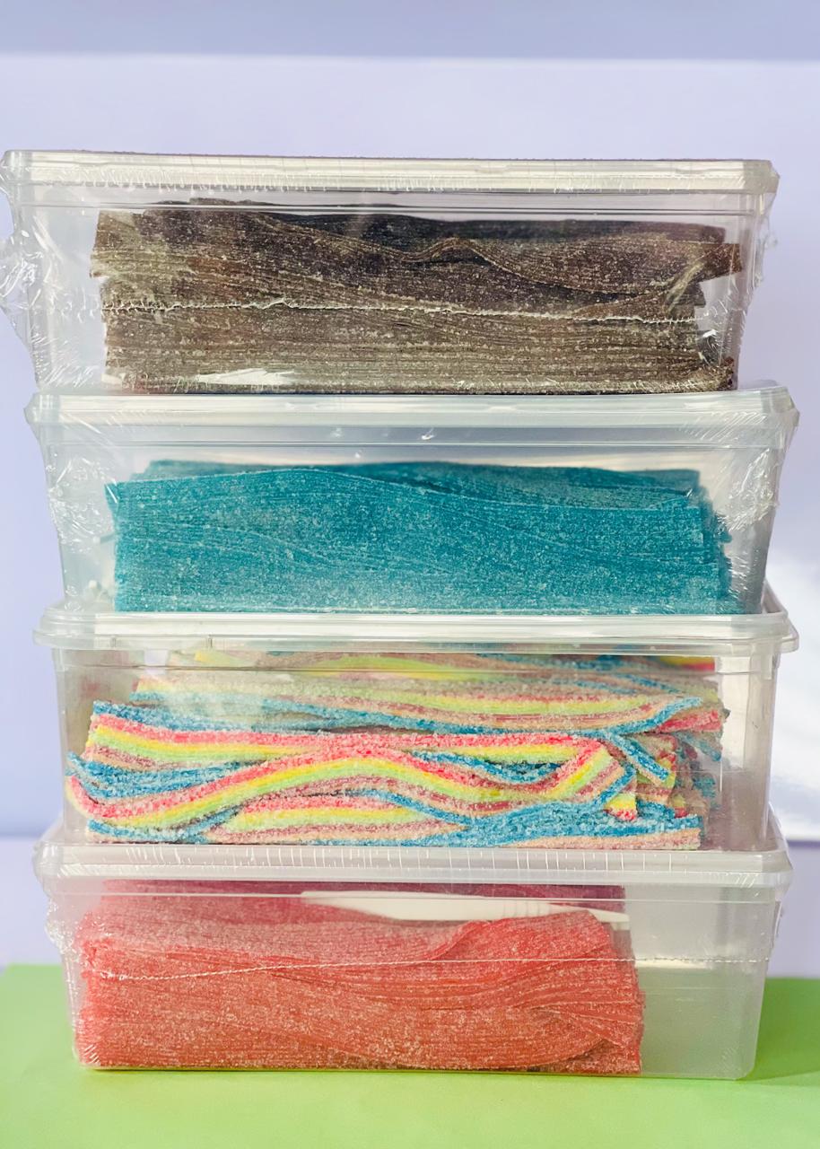 Assorted sourbelts 100 strips in a tub
