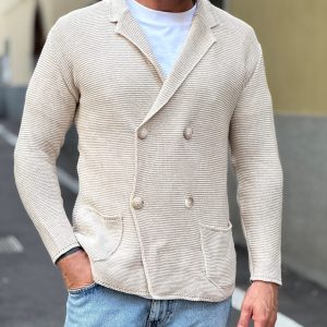 Giacca cardigan doppio petto greige
