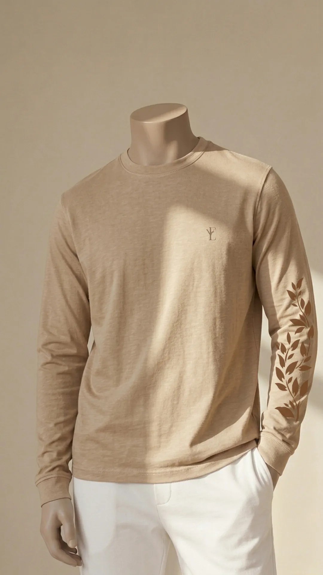 Unisex Beige Full Sleeves T-Shirt