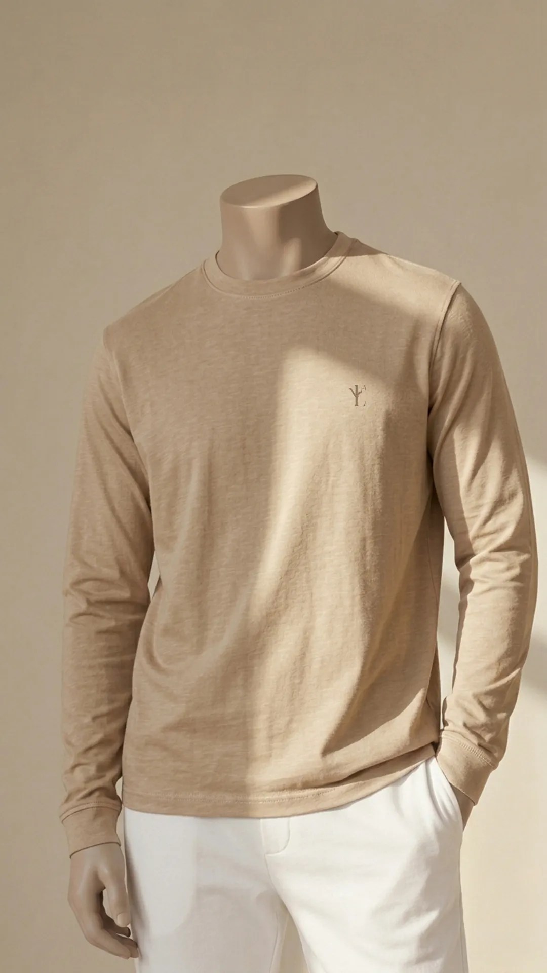 Unisex Beige Full Sleeves T-Shirt