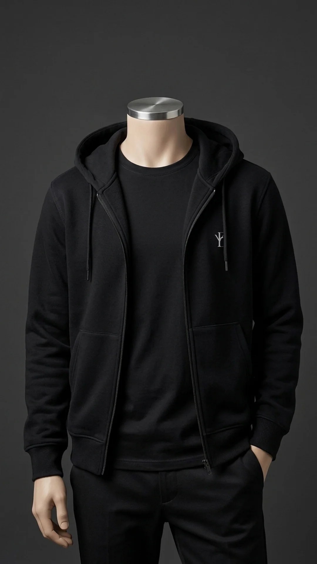 Unisex Black Zipper hoodie