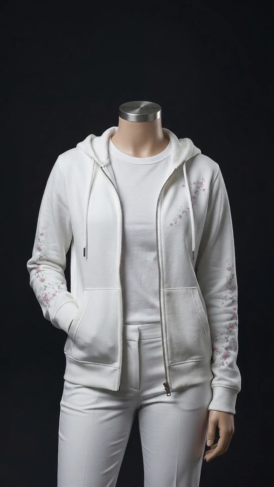 Unisex White Zipper hoodie