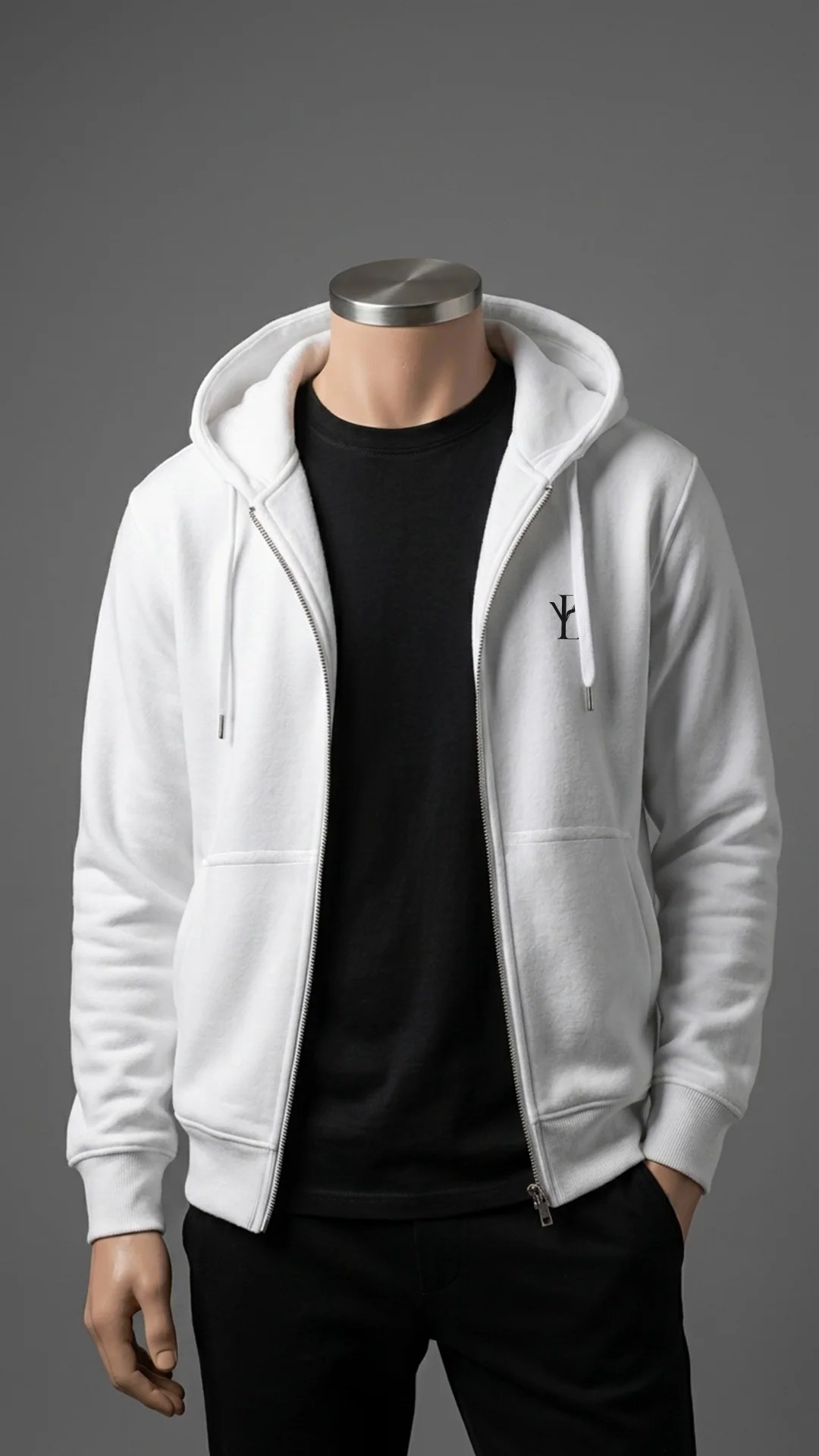 Unisex White Zipper Up Hoodie