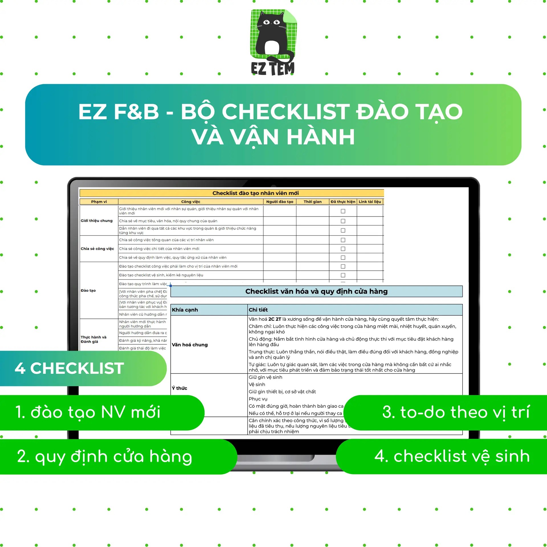 EZ F&B | Bộ Checklist đào tạo và vận hành