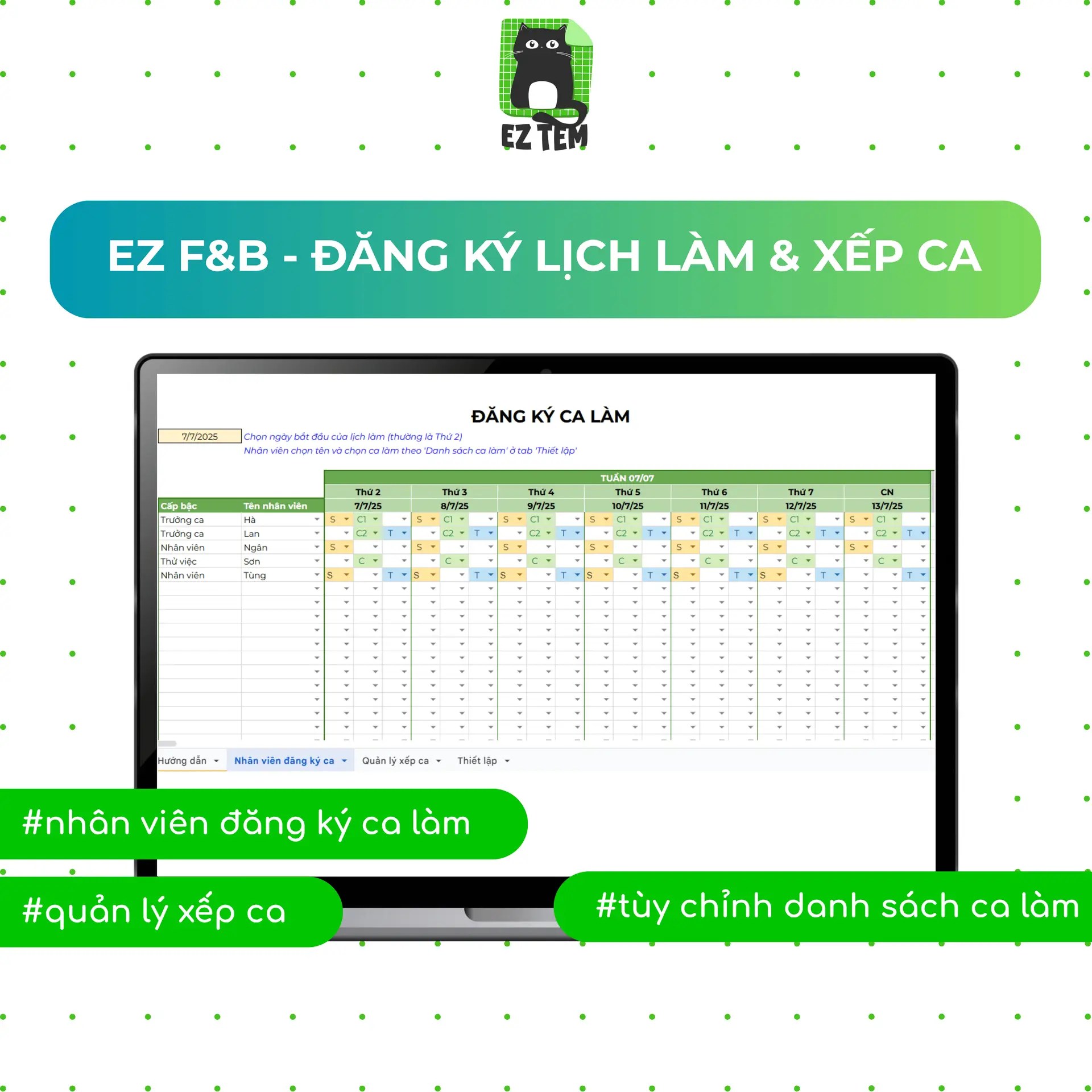 Đăng ký lịch làm và xếp ca