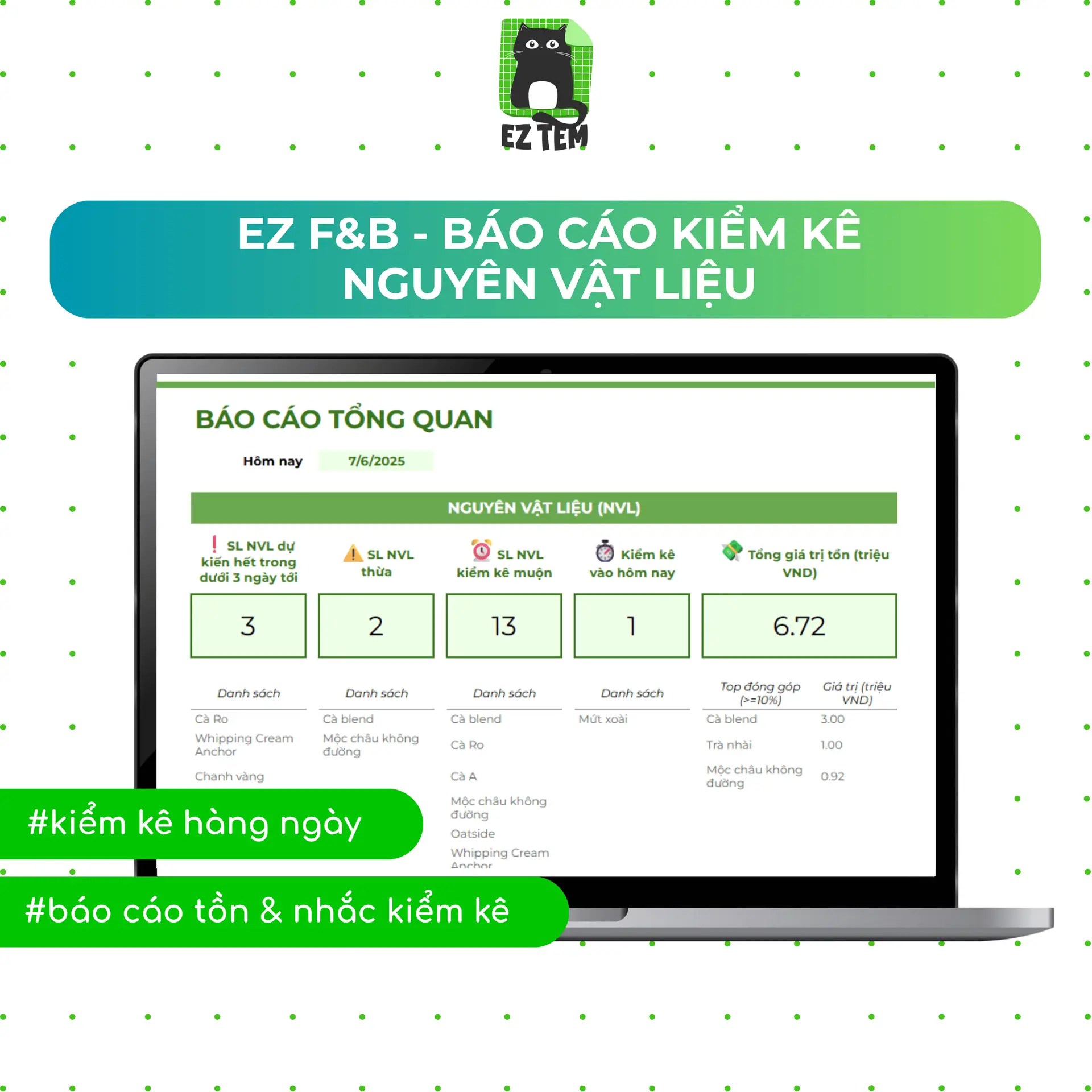 Kiểm kê & Báo cáo kiểm kê nguyên vật liệu