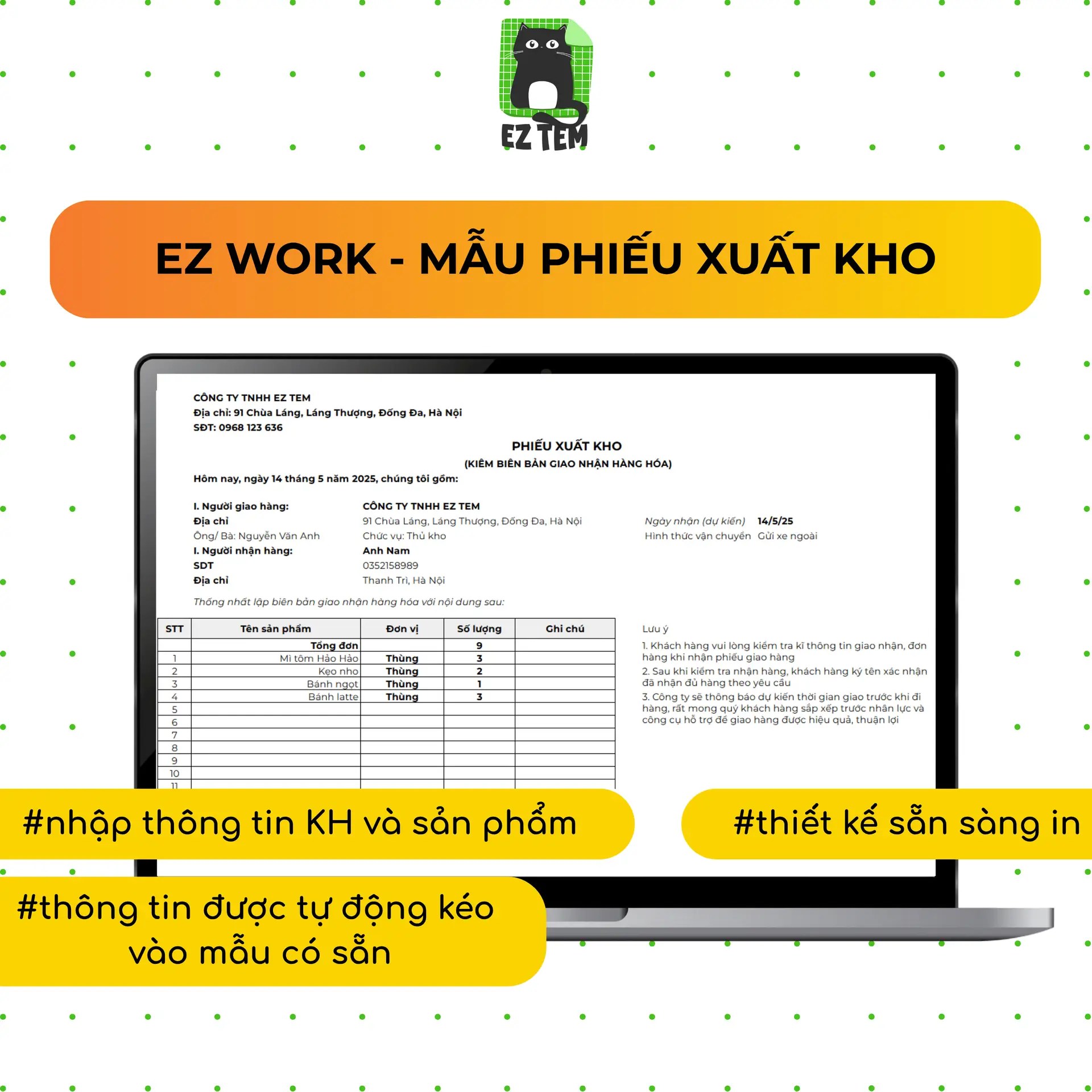 Phiếu xuất kho tiện lợi
