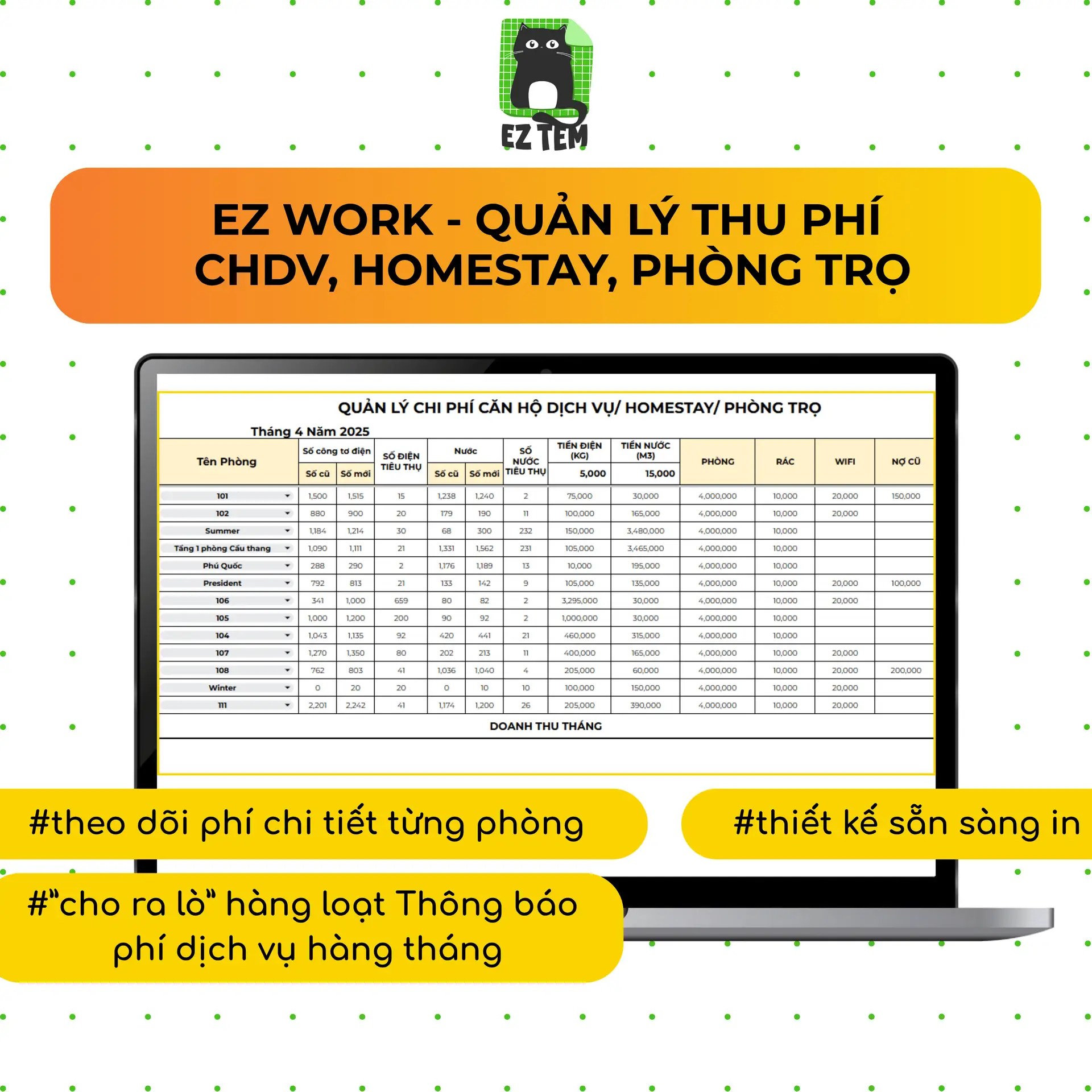 Quản lý thu phí căn hộ/homestay/phòng trọ