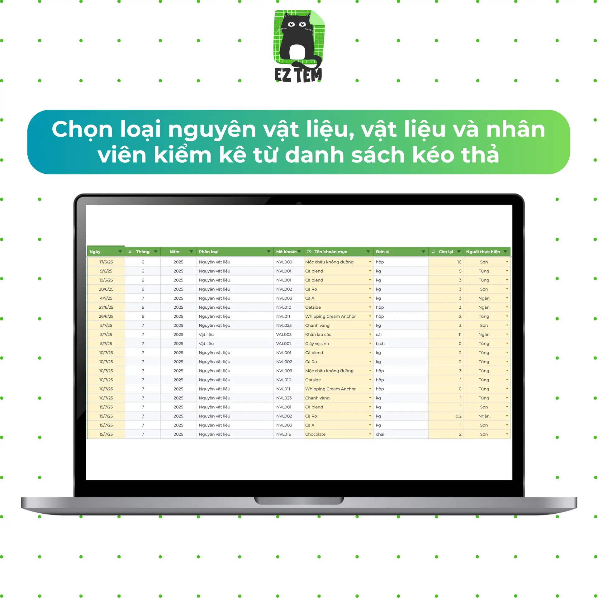 Kiểm kê & Báo cáo kiểm kê nguyên vật liệu
