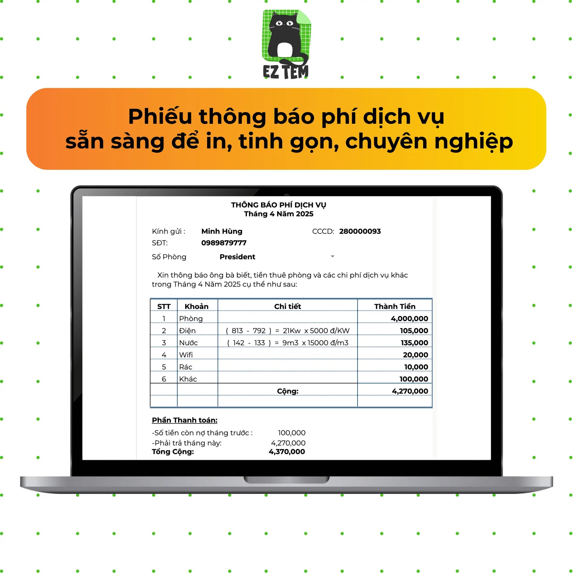 Quản lý thu phí căn hộ/homestay/phòng trọ