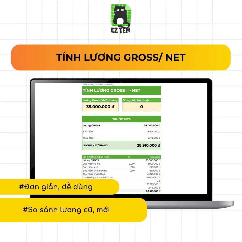 Mẫu Tính lương Gross/ Net