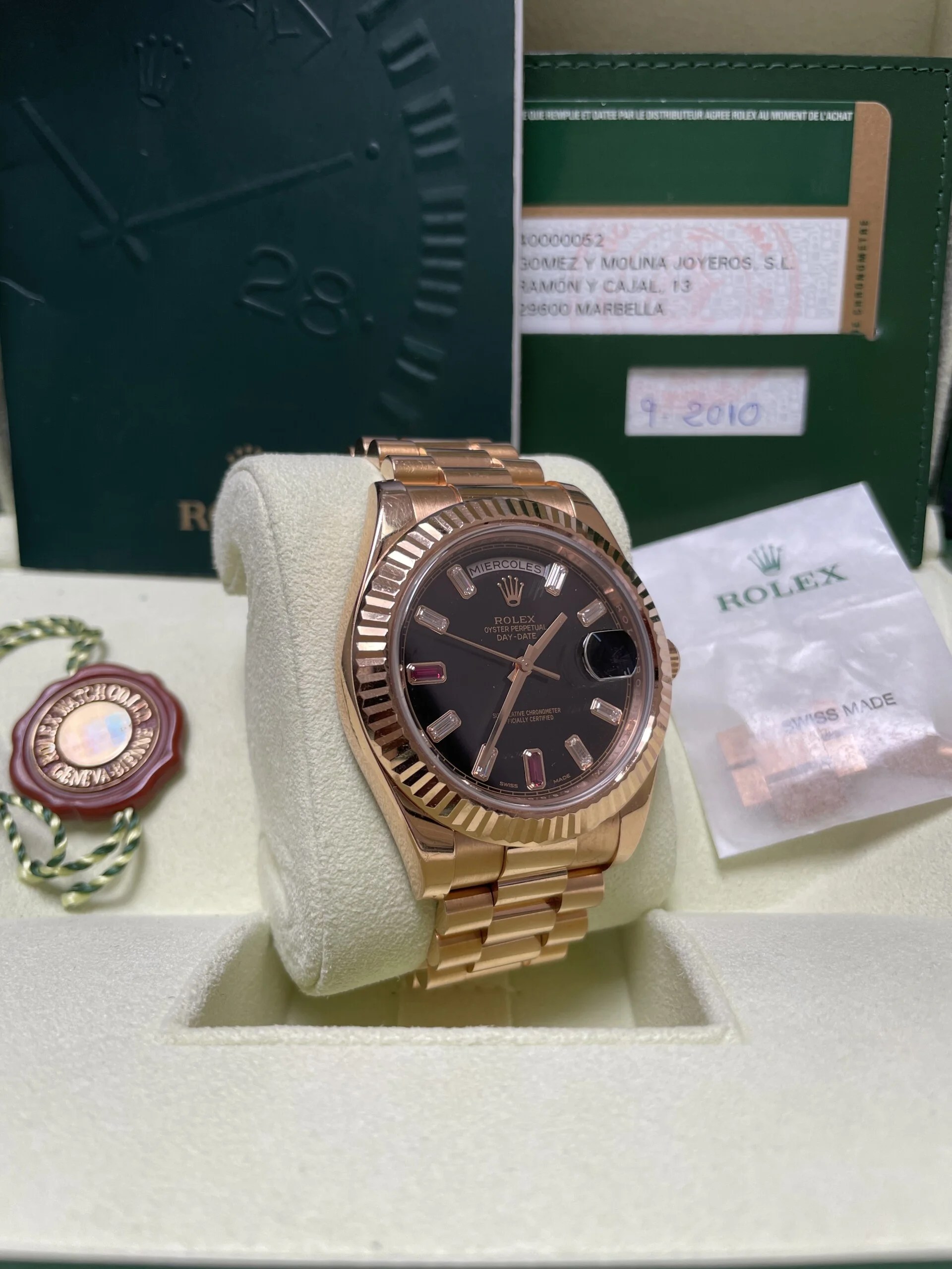 Rolex Daydate 2010 41mm Ruby Dial 218235 Worn Jd Watches