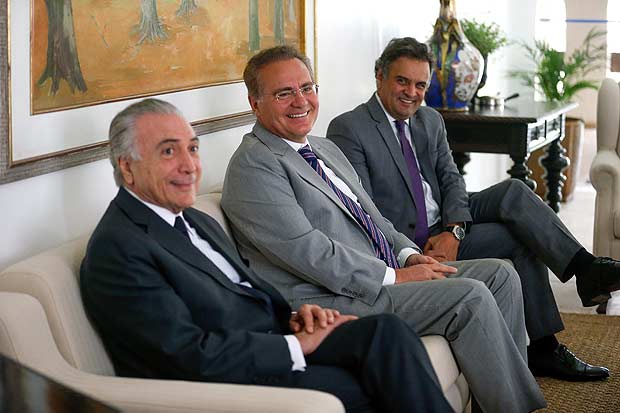Temer, se reúne com o presidente do senado, Renan Calheiros, e o presidente do PSDB, Aécio Neves