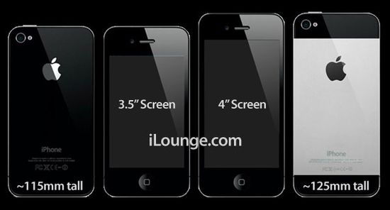 Imagem criada pelo site "iLounge" compara um suposto iPhone 5, com tela de 4 polegadas, à versão atual