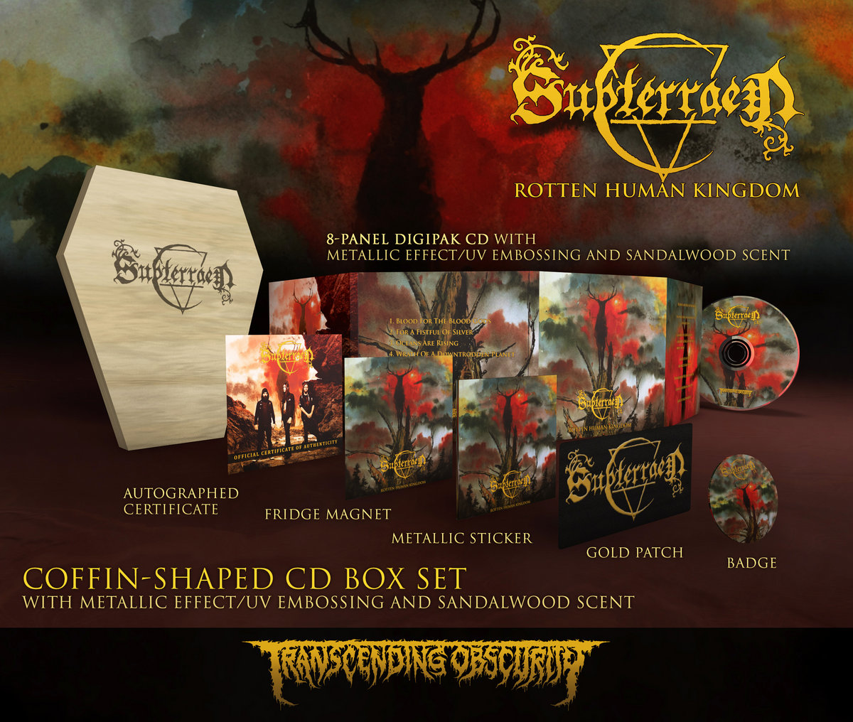 SUBTERRAEN Coffin-Shaped Wooden CD Box Set with Laser Engraving