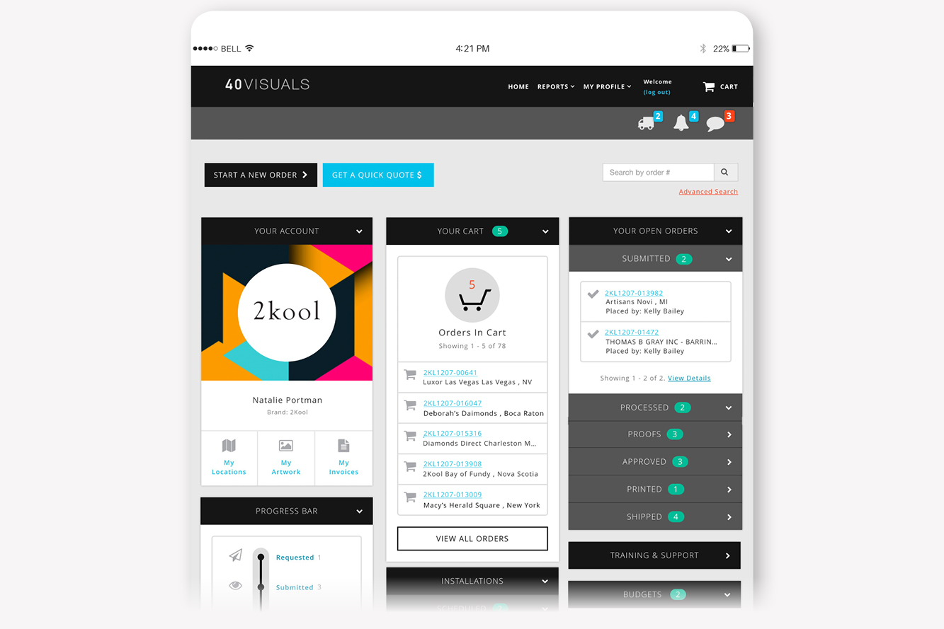 Dashboard status updates and notifications